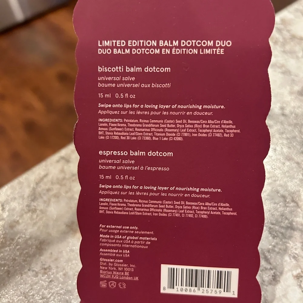 Glossier Limited Edition Balm Dotcom Biscotti & Espresso Duo Set
